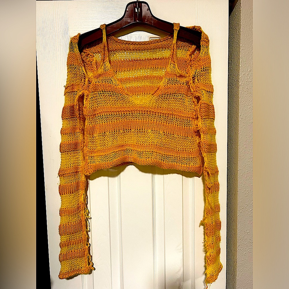 Vintage Tangerine Striped Y2k “Aeropostale Style” Mohair Knit Sweater Tank Combo